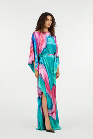 RC Vestido largo de seda con estampado marmorizado multicolor VERDE/ROSA VWT180-TYR79