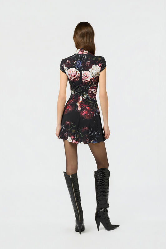 RC Fiammingo Flowers Print Minikleid BLACK/PINK XWT135-LNT77