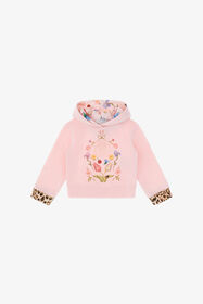 JU Sudadera Con Estampado De Flores, Frutas Y Jaguar Skin Rosa TJT682-CF050