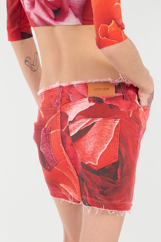 RC Minifalda Con Estampado De Rosas Y Abalorio RC Minifalda Con Estampado De Rosas Y Abalorio Rojo UKJ321-DAN48