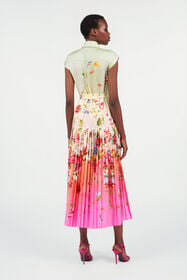 RC Long Silk Dress with Miami Flowers Print GREEN/FUCHSIA WQT103-OZR32