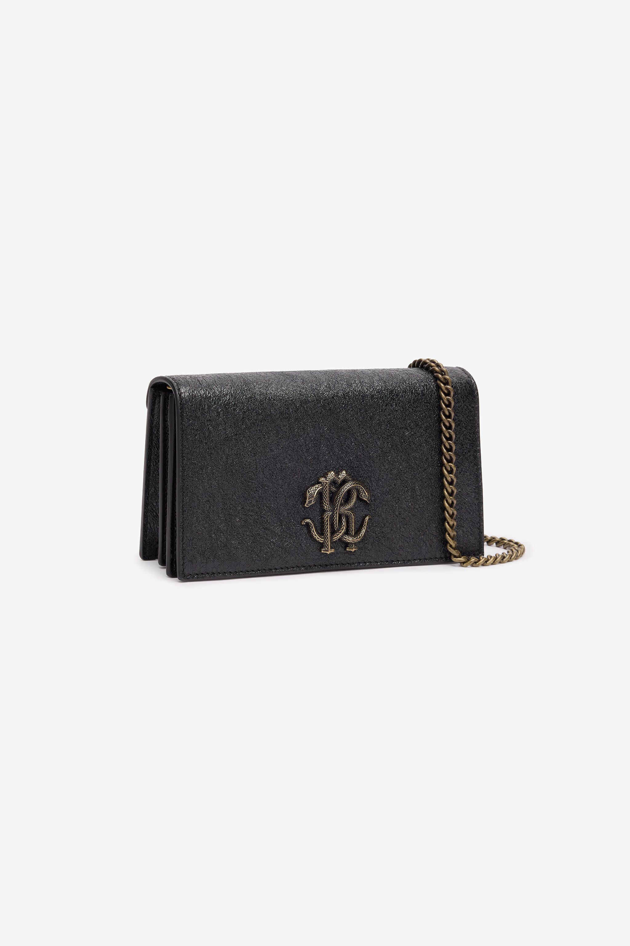 RC Cracked Leather Bag with Mirror Snake Monogram RC Cracked Leather Bag with Mirror Snake Monogram Black POB00C-PZO07