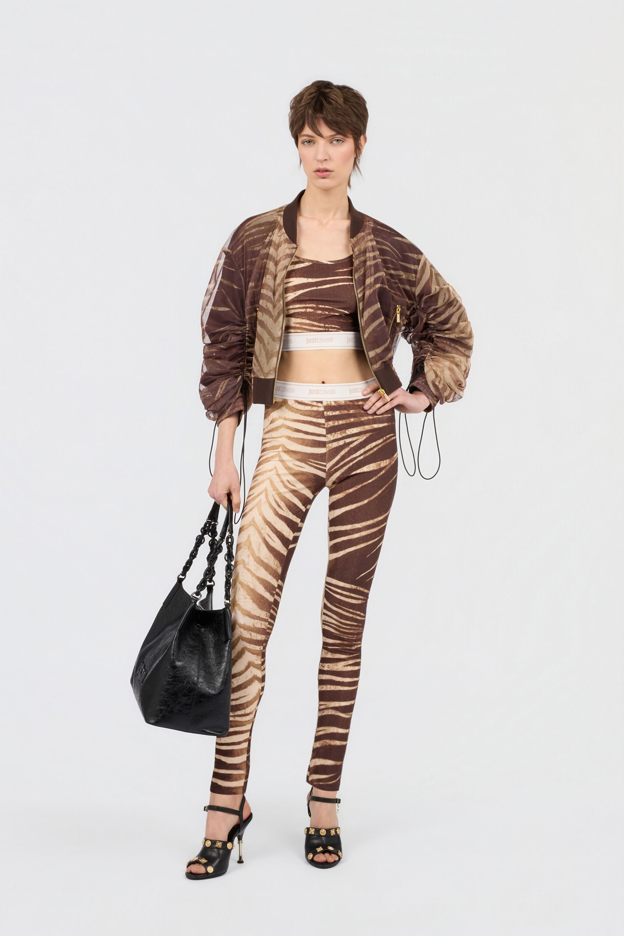 Natural Barb Print Leggings in SABBIA for Women | Roberto Cavalli®