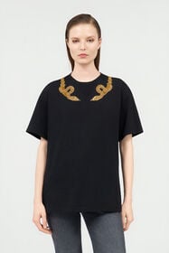 RC T-Shirt Nera con Ricamo Serpenti BLACK WKR64C-JD084
