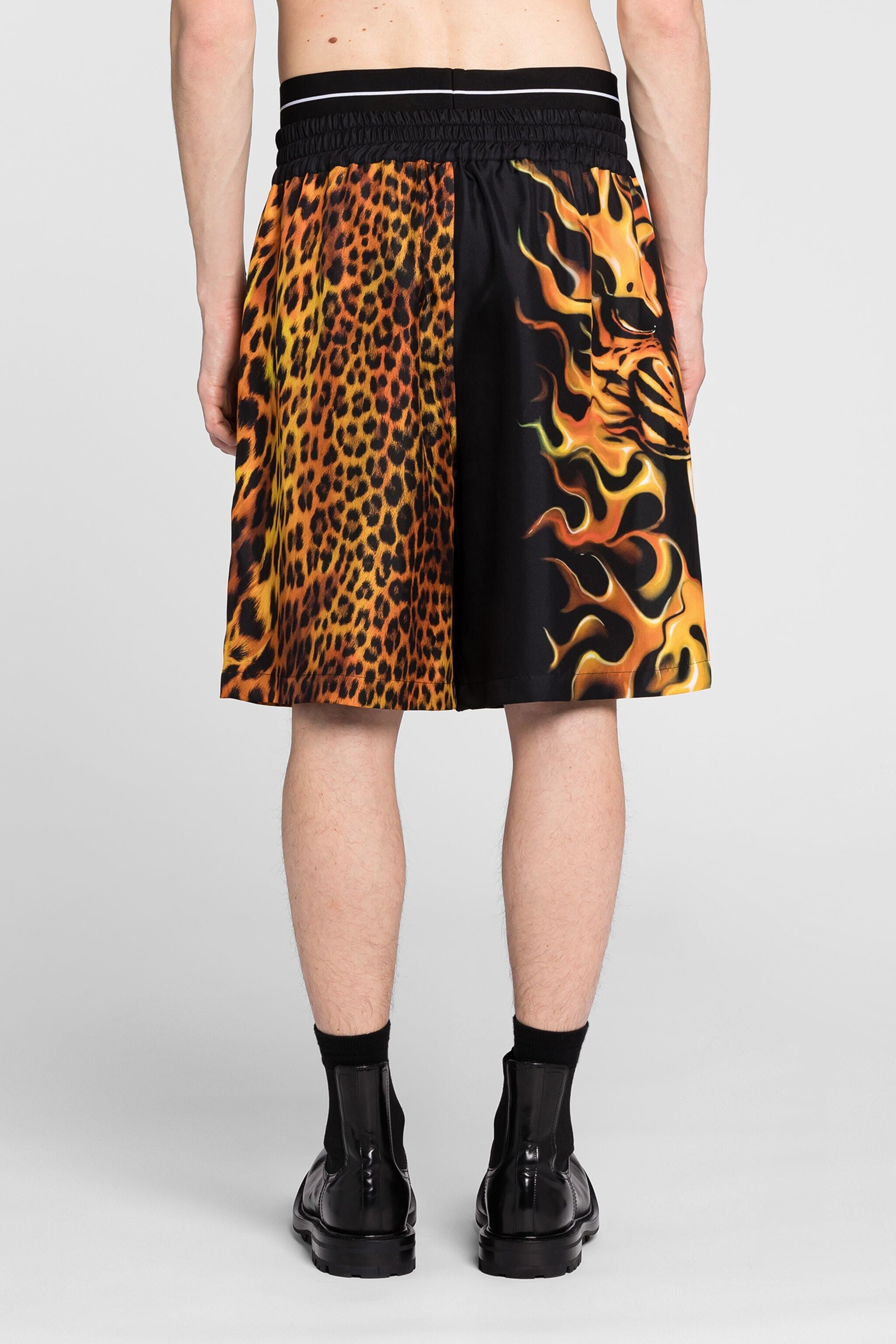 RC Flame Lion-Print Silk Shorts Orange/Black ONT209-4QD06