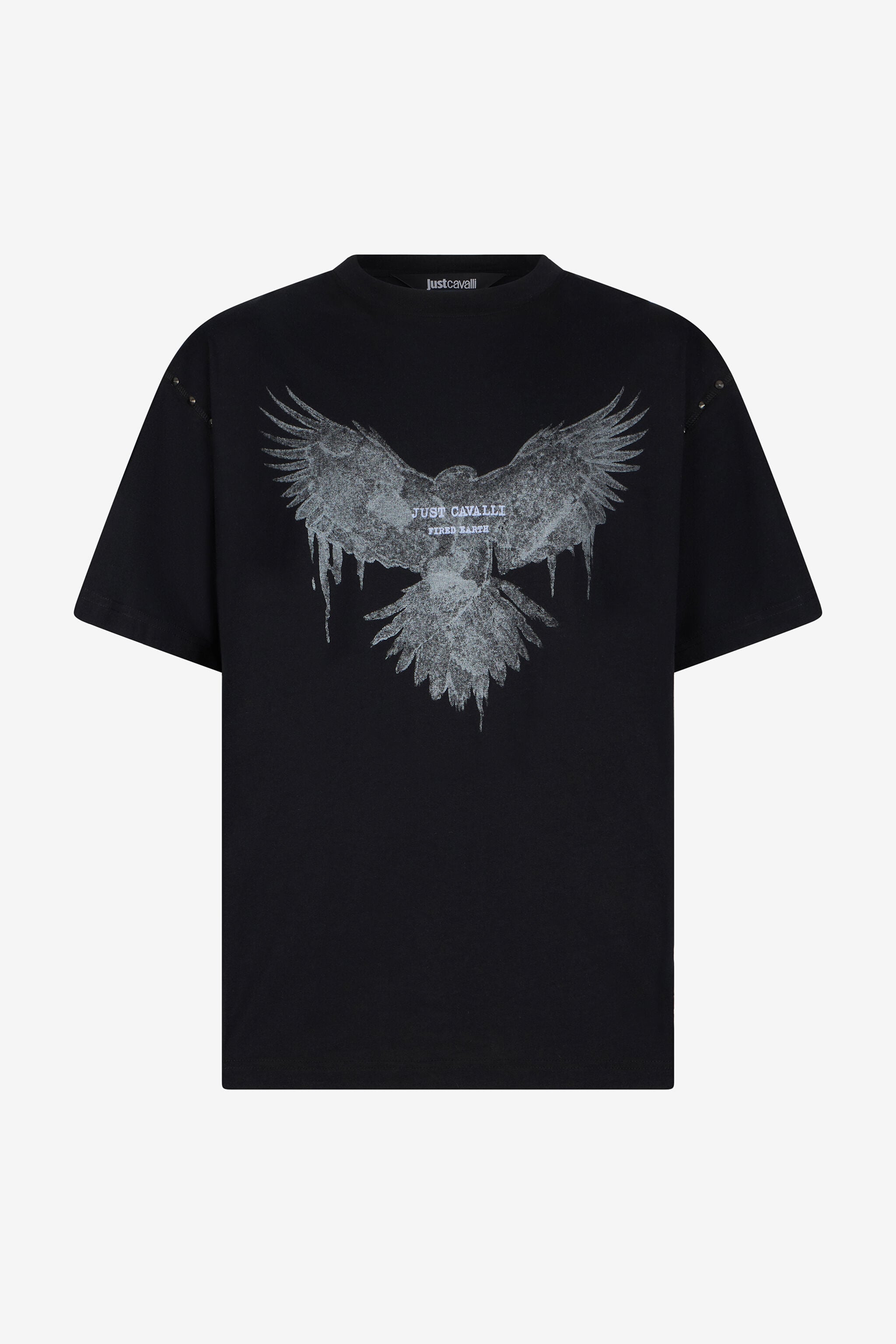 JC Black T-shirt With Eagle Print And Studs BLACK VFT034-VF078