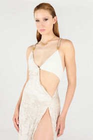 RC Ivory Silk Maxi Dress Crinkled White UWT150-RYN99