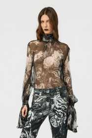 RC Blouse in Silk with Fiammingo Flowers Print BLACK/GREY XWT702-CKT77