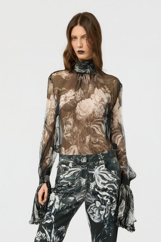 RC Blusa in seta con stampa Fiammingo Flowers RC Blusa in seta con stampa Fiammingo Flowers BLACK/GREY XWT702-CKT77