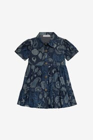 JU Vestido De Algodón Estampado Marino Y Volante Azul oscuro UJJ100-DYO39