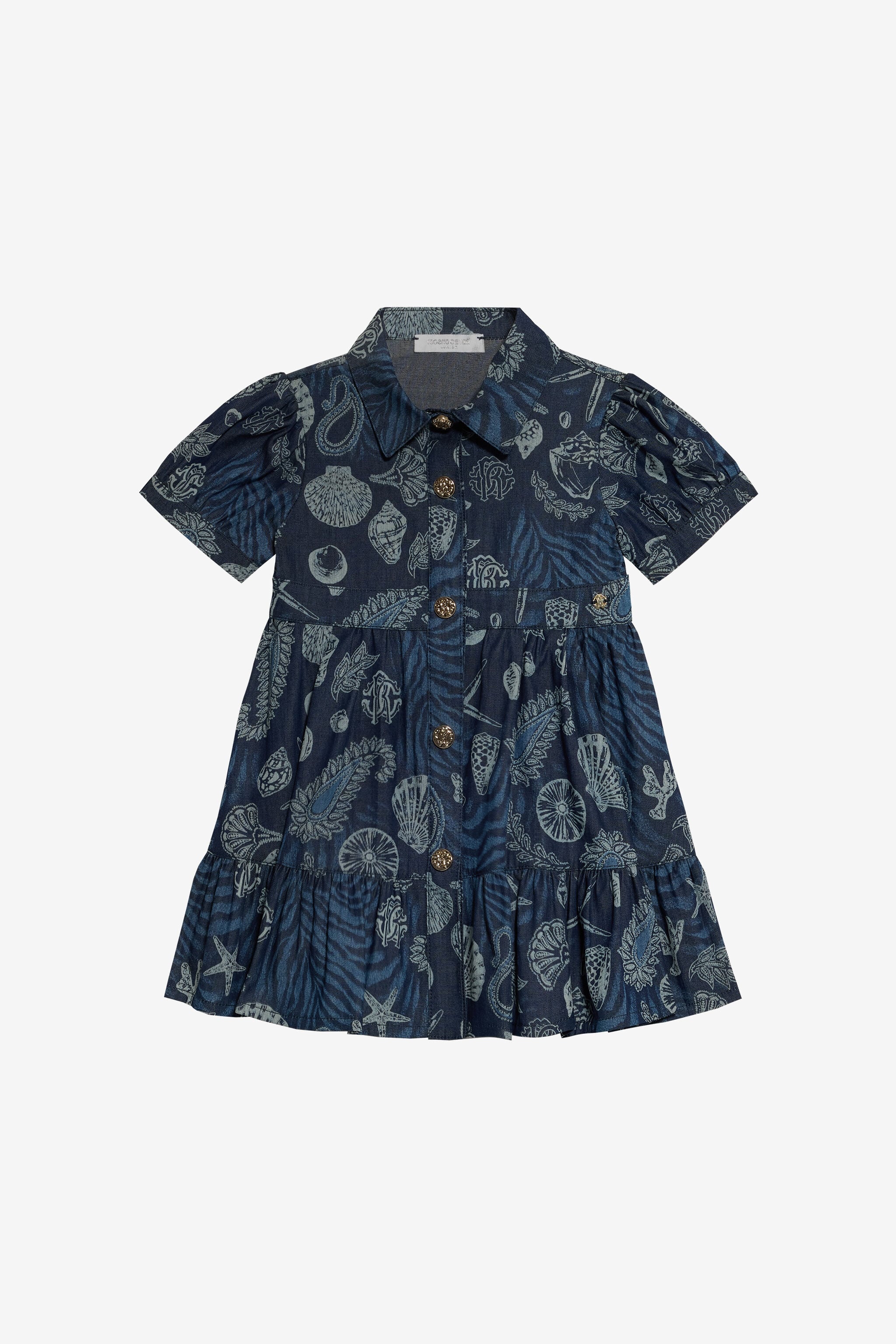 JU Vestido De Algodón Estampado Marino Y Volante Azul oscuro UJJ100-DYO39