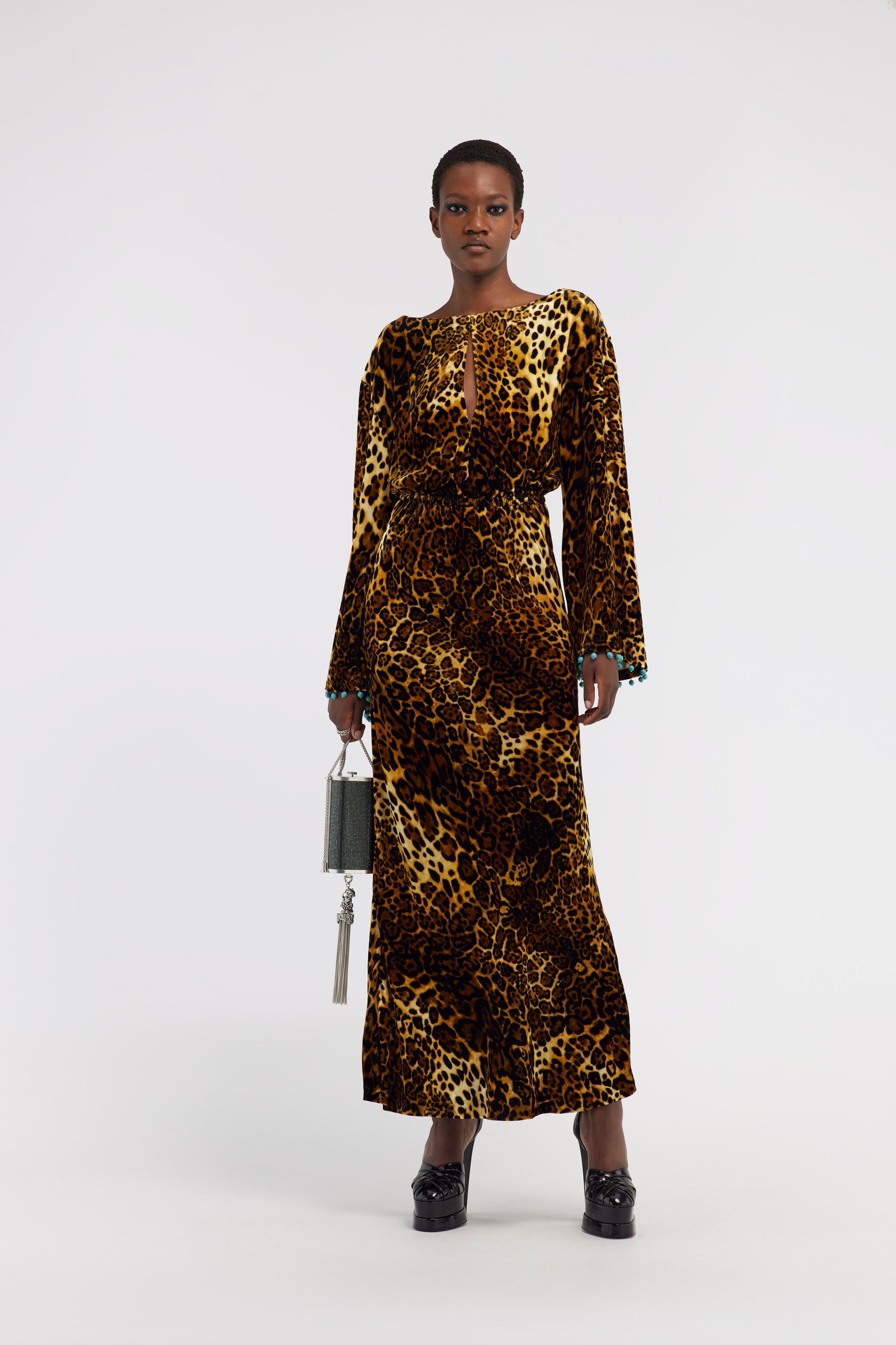RC Leopard print velvet dress RC Leopard print velvet dress Dark brown RKR124-FY058