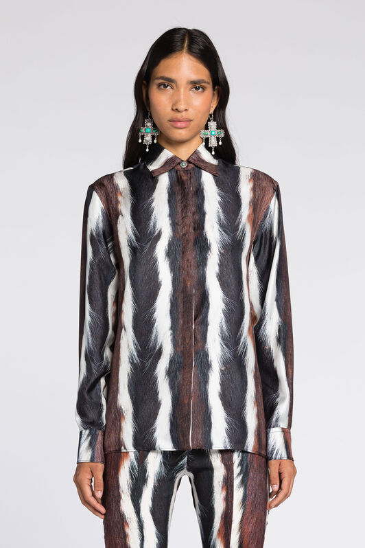 RC Striped silk Shirt Marrón oscuro/Blanco RKT704-4QH05