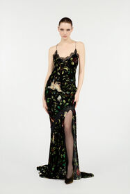 RC Langes Kleid Mit Print Mit Sträuchern Und Blumen Schwarz VWT137-VUQ69