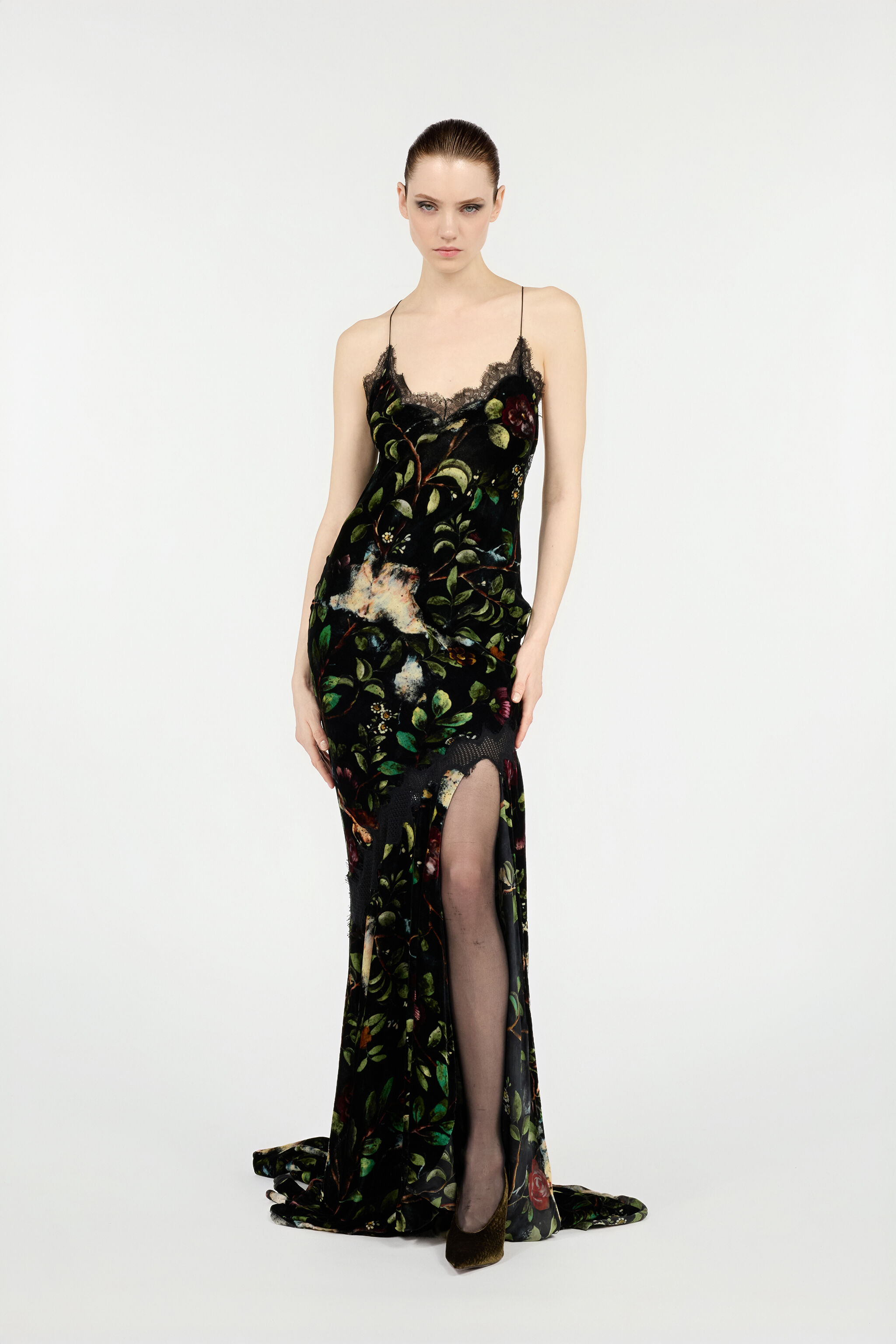 RC Langes Kleid Mit Print Mit Sträuchern Und Blumen Schwarz VWT137-VUQ69