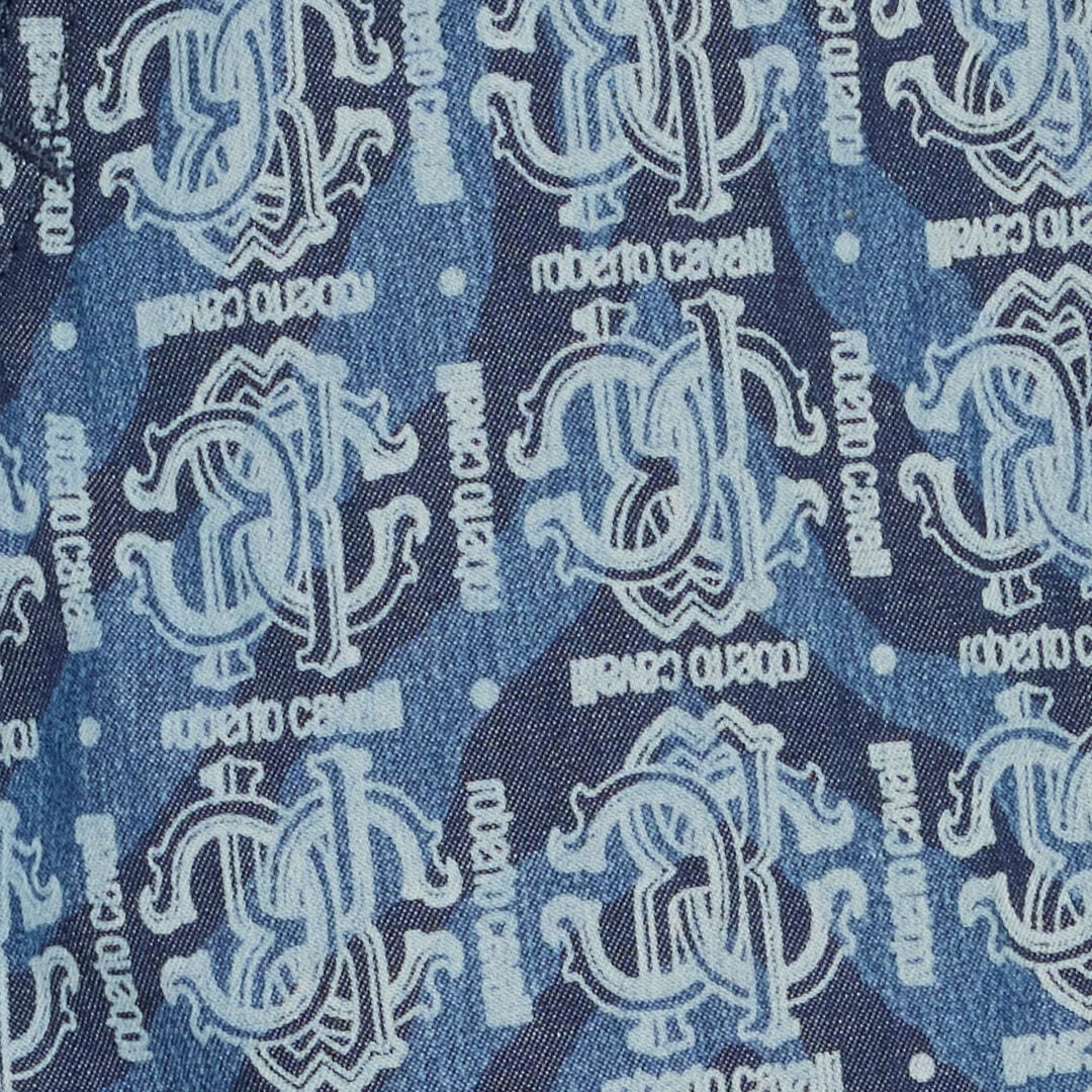 JU Tiger Skin-Print Pants With RC Monogram And Lettering Blue UJJ208-DYO44