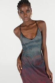 RC Long Slip Dress With A Mottled Effect Black/Red VQT102-4QP69