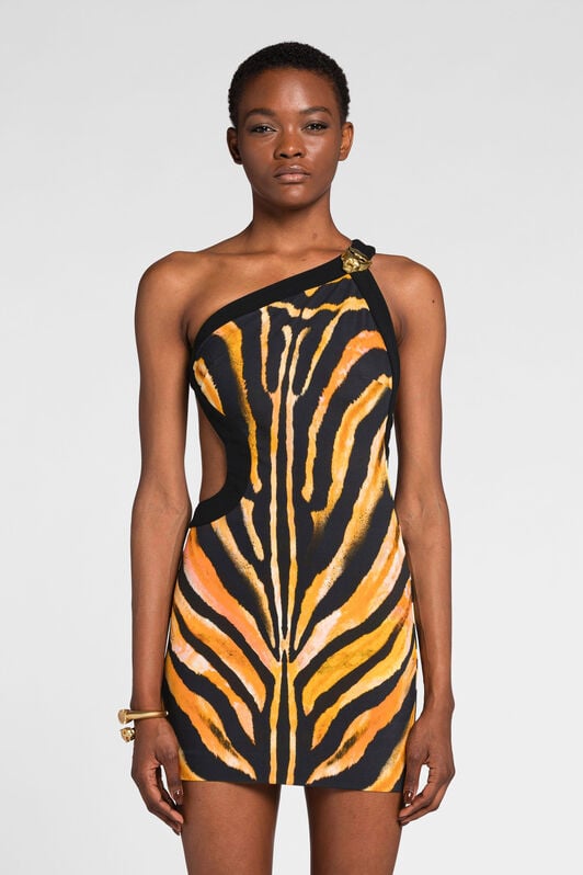 RC Mini-robe à une bretelle et imprimé Zebra RC Mini-robe à une bretelle et imprimé Zebra Orange/Noir OQT125-JCD03