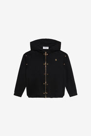 JU Schwarzer Hoodie mit goldenem Knopf BLACK XJT66K-CF050