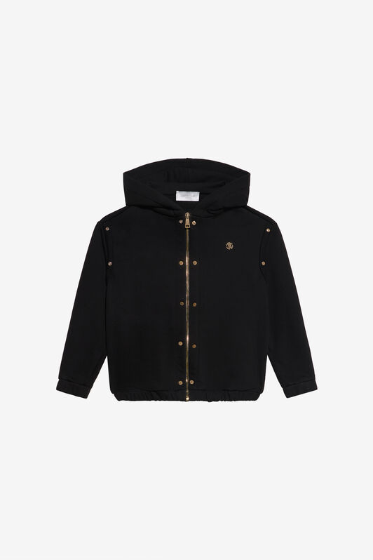 JU Schwarzer Hoodie mit goldenem Knopf BLACK XJT66K-CF050