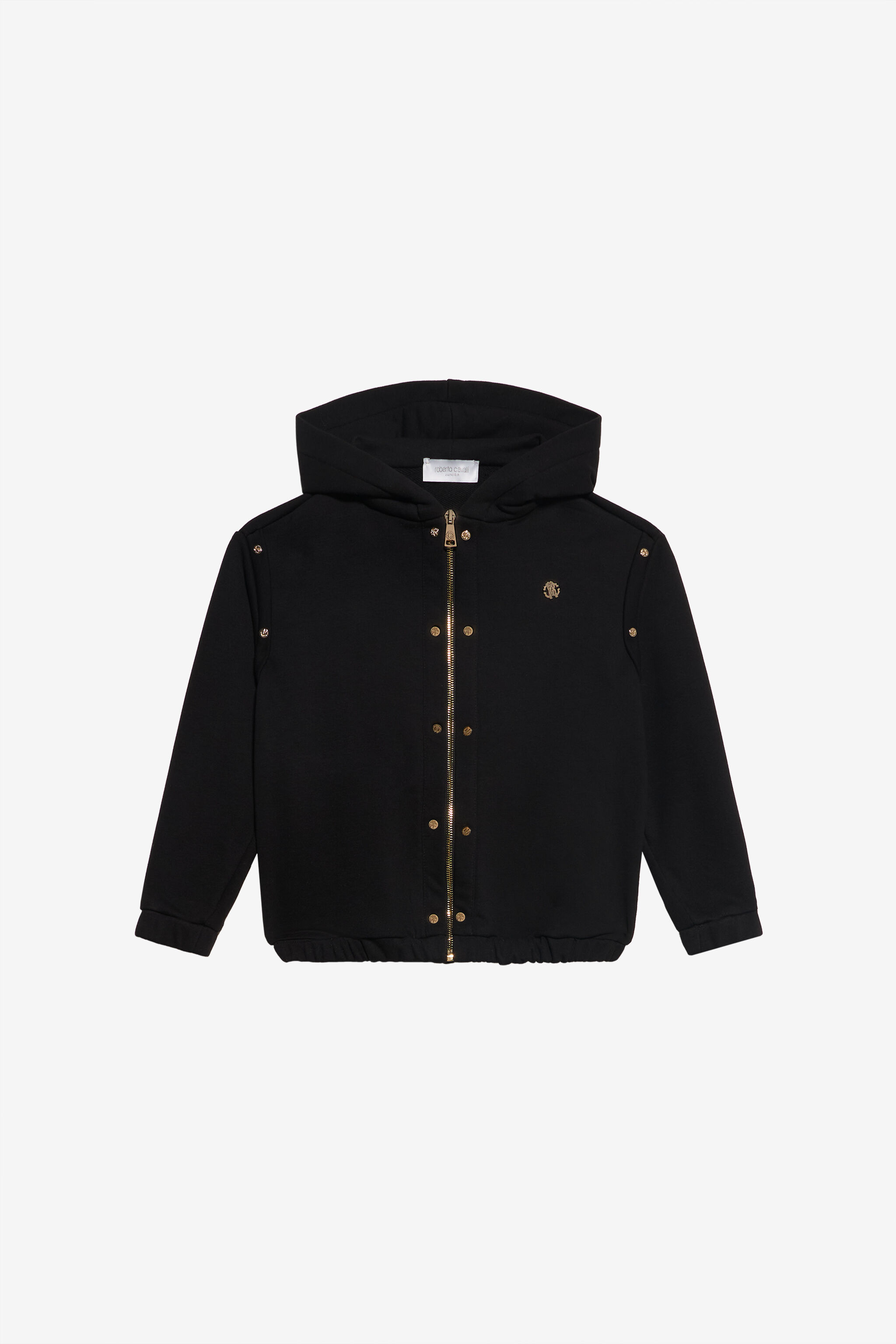 JU Schwarzer Hoodie mit goldenem Knopf BLACK XJT66K-CF050