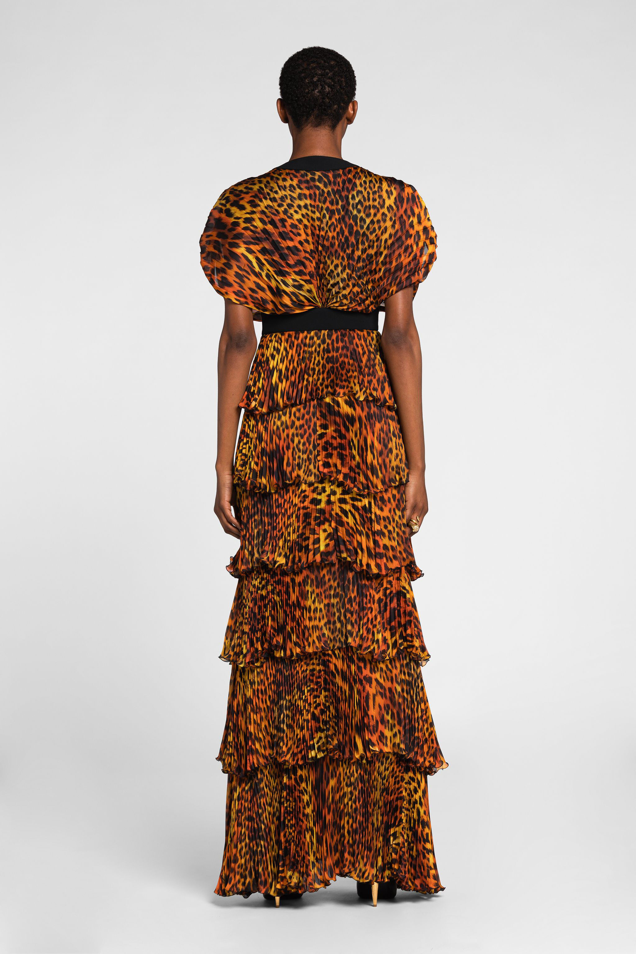 RC Maxikleid aus Seide mit Jaguar-Print und Plissee RC Maxikleid aus Seide mit Jaguar-Print und Plissee Orange OQT120-CTD02
