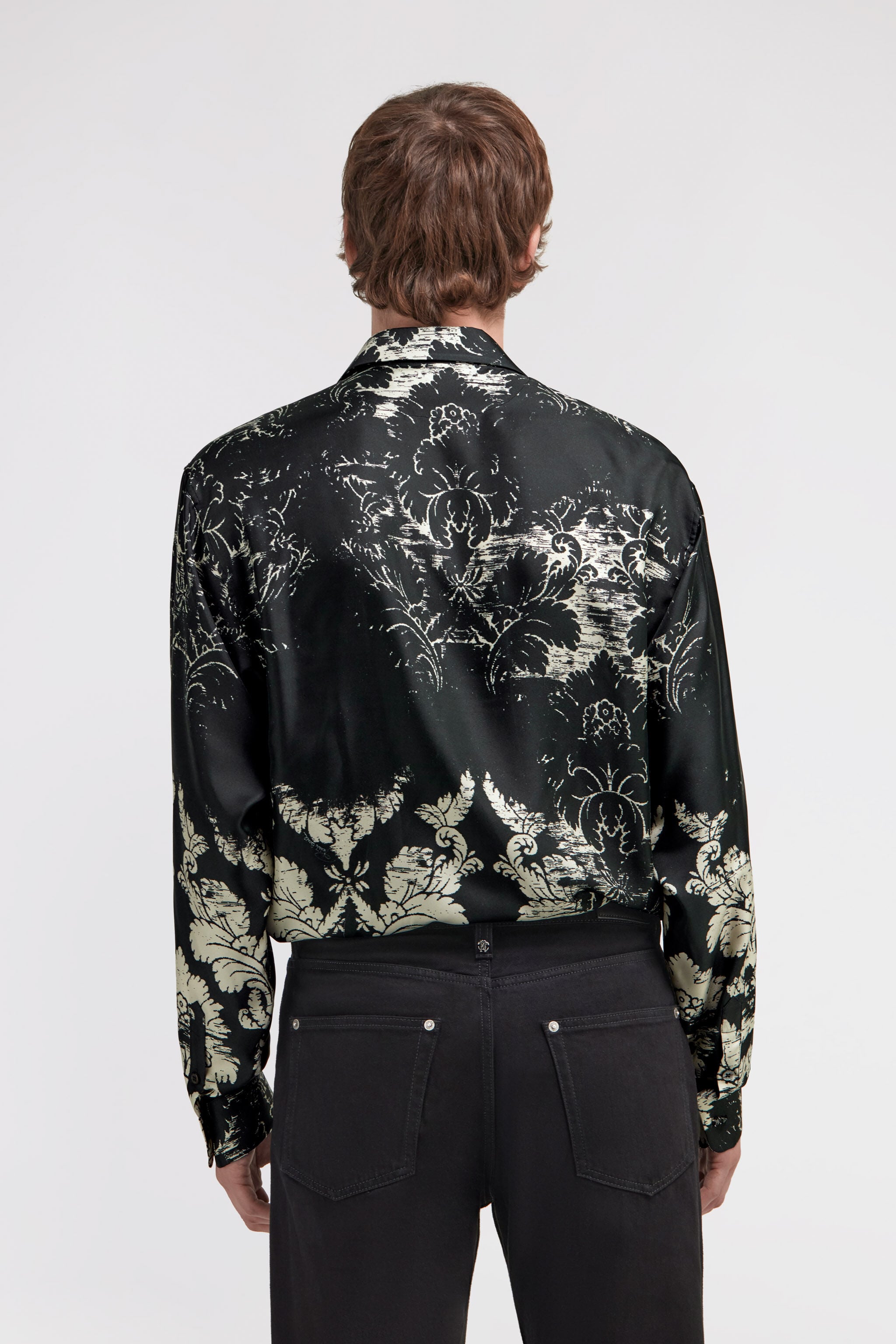 Broccato Print Silk Shirt in Black for Men | Roberto Cavalli®