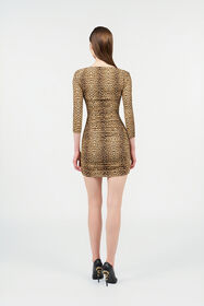 RC Mini Dress with Baby Jaguar Print and Cut-Out Detail BROWN WQT124-LNR31