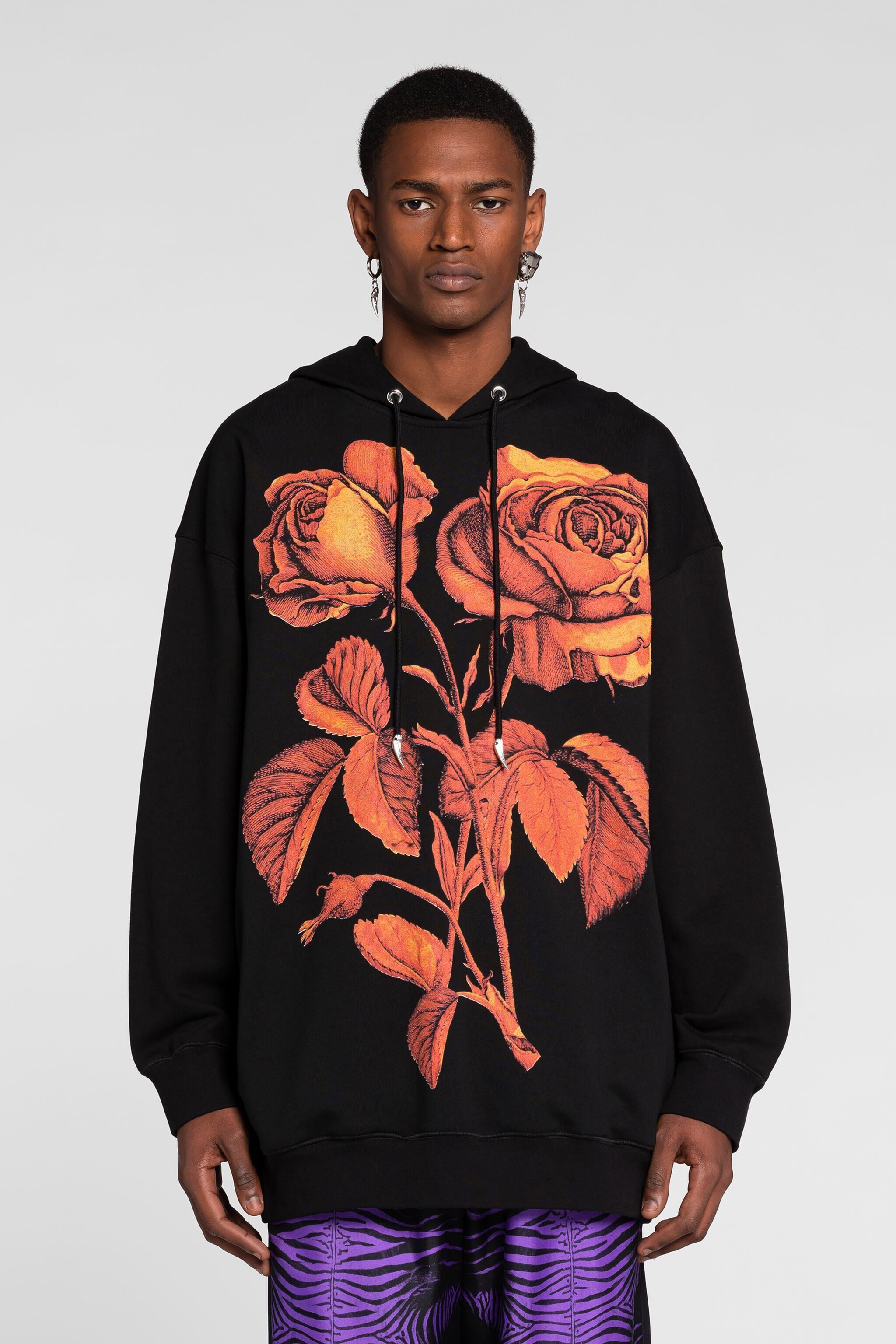 RC Rose-Print Cotton Hoodie RC Rose-Print Cotton Hoodie Black PNT69Q-CF050