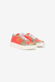 RC Leather Sneakers with Leopard Print RED CORAL/JAGUAR QOS01M-PZO14