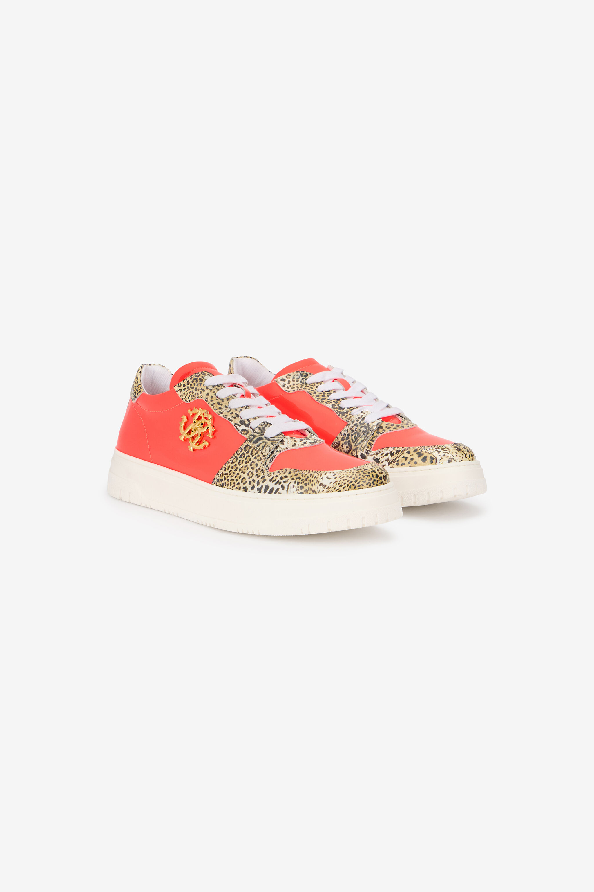 RC Leather Sneakers with Leopard Print RC Leather Sneakers with Leopard Print RED CORAL/JAGUAR QOS01M-PZO14