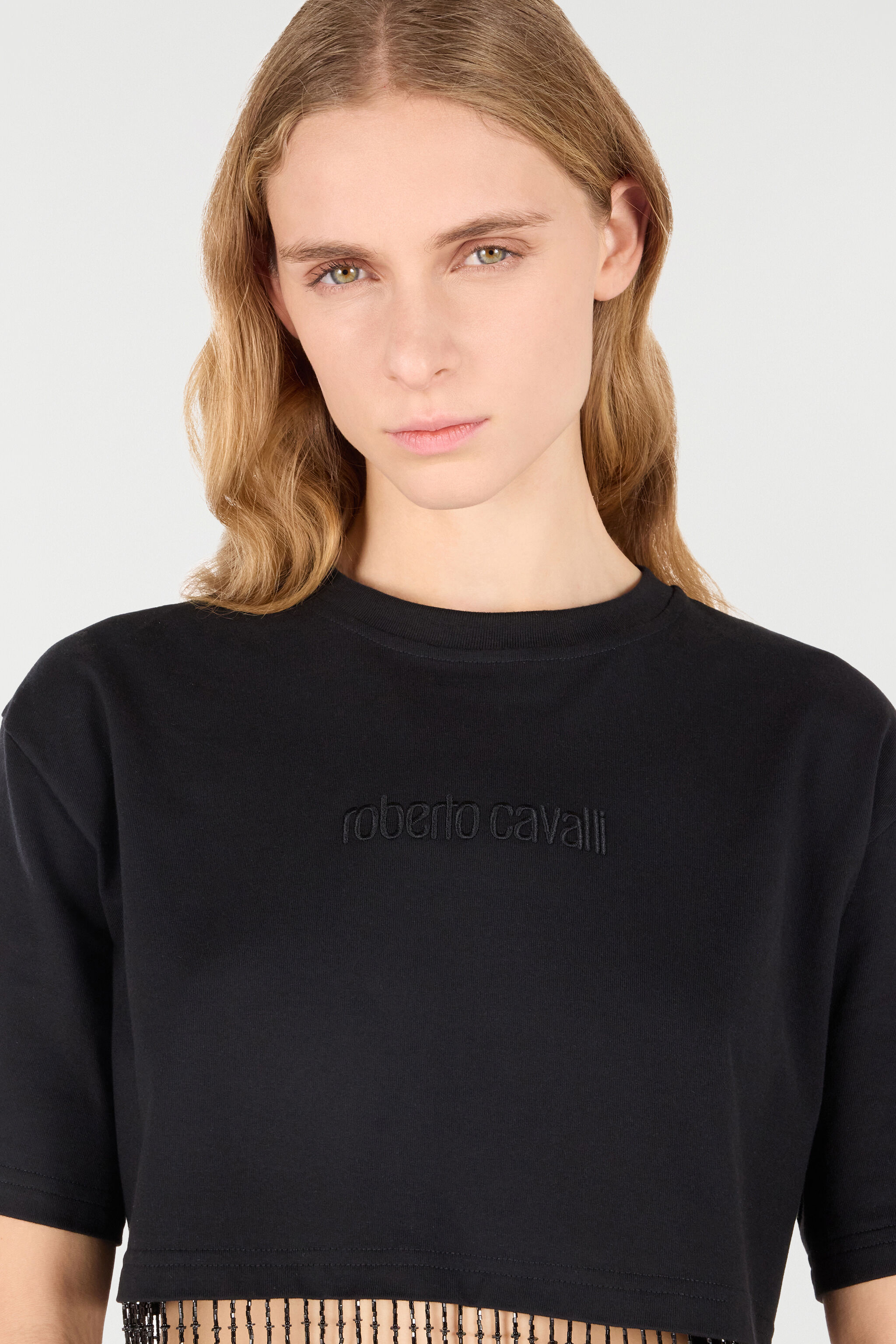 RC Crop Top With Fringing Black UKR65D-JD097