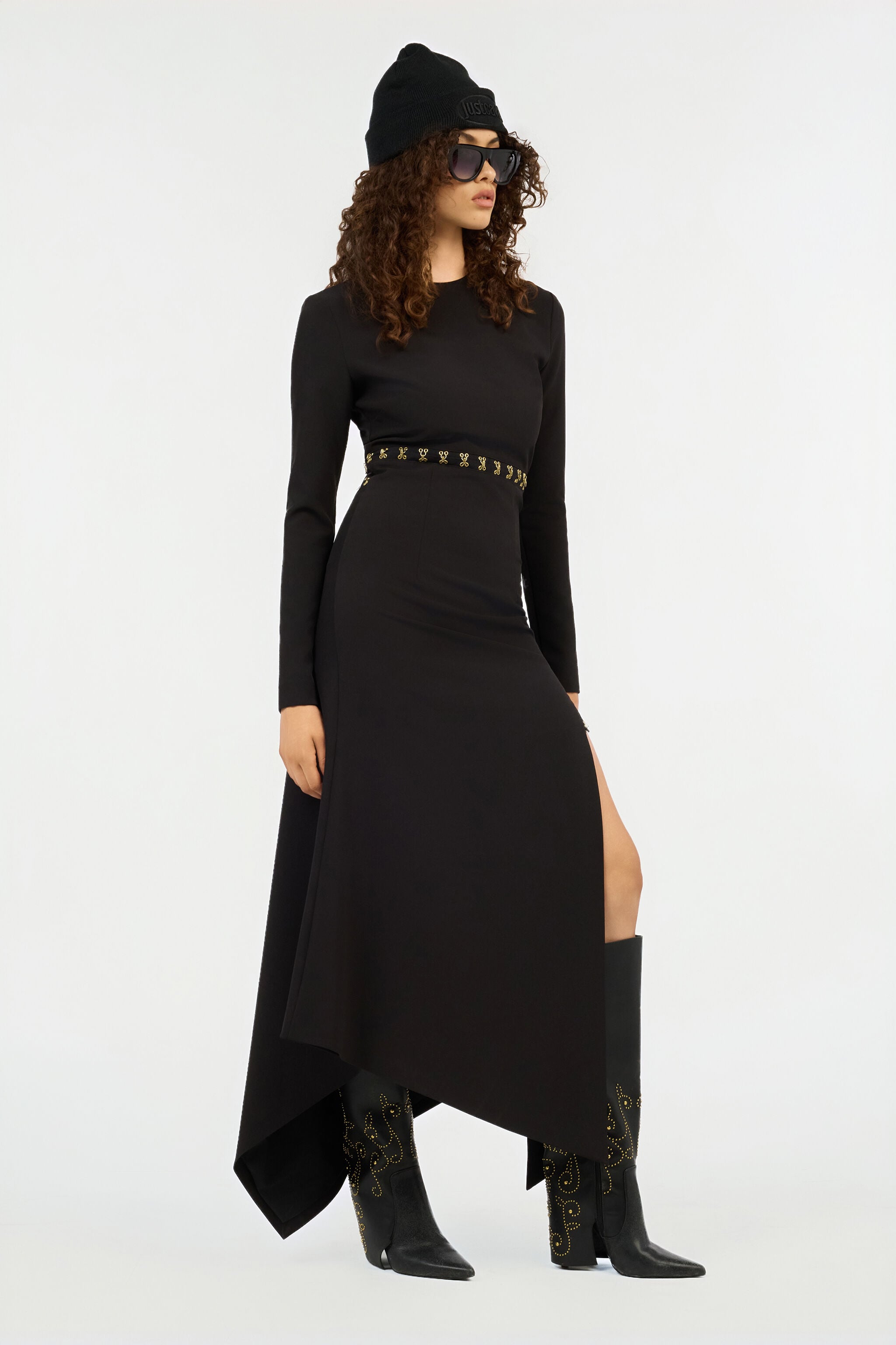 JC Just Cavalli Asymmetric Hem Dress BLACK VFT277-VF427