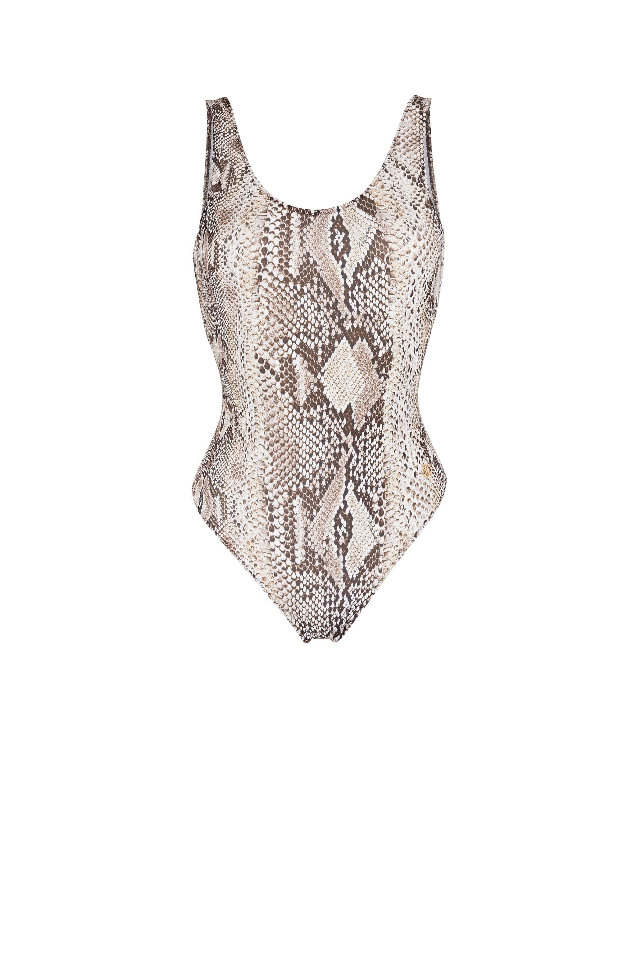 Snake-Print Swimsuit in Light Brown for Women | Roberto Cavalli®