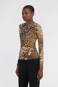 RC Maglia maniche lunghe con stampa Jaguar Skin Marrone chiaro SKT605-LNG34