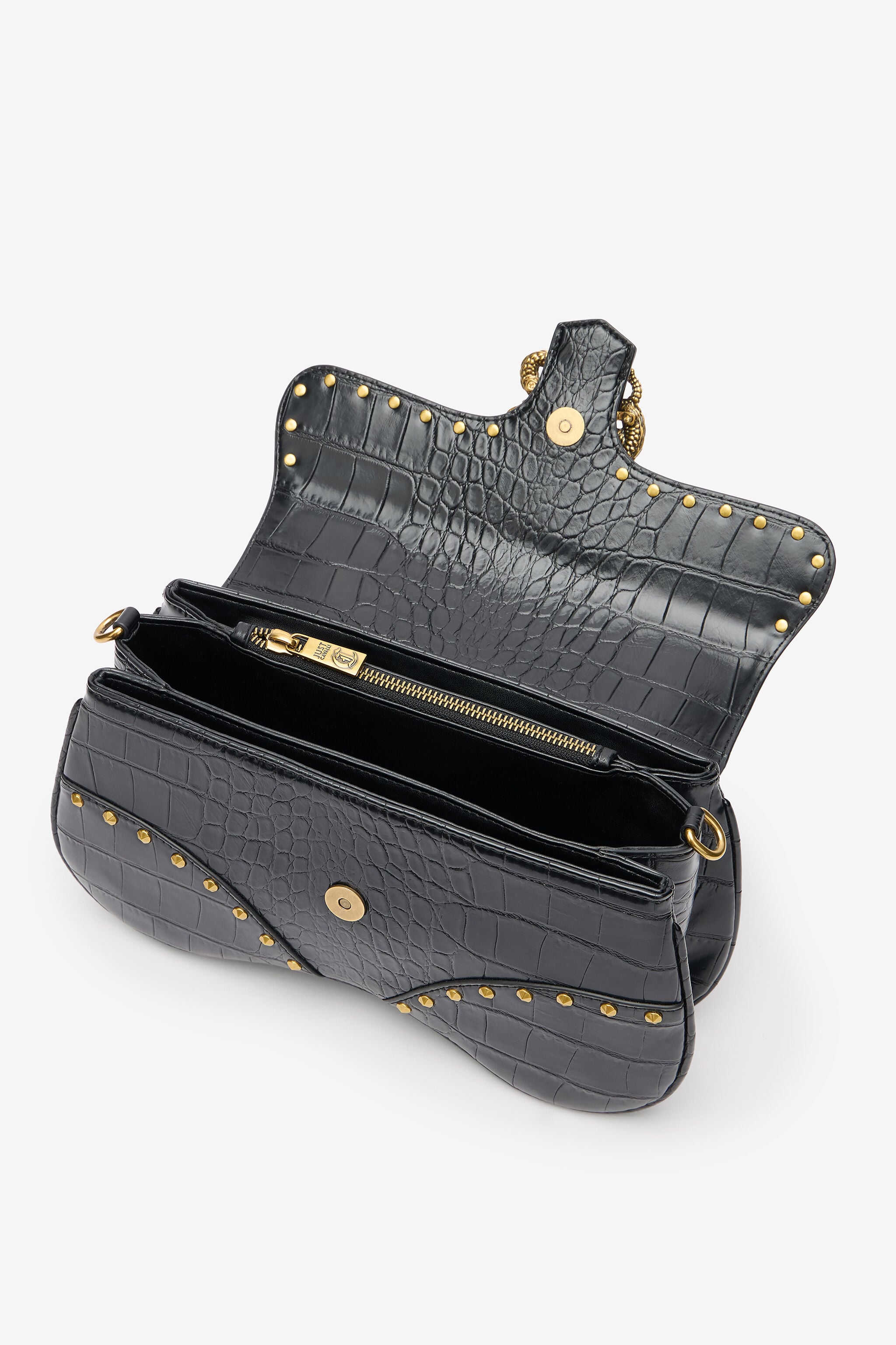JC Black Studded Saddle Shoulder Bag With Snake Buckle JC Black Studded Saddle Shoulder Bag With Snake Buckle BLACK VFB035-VF667