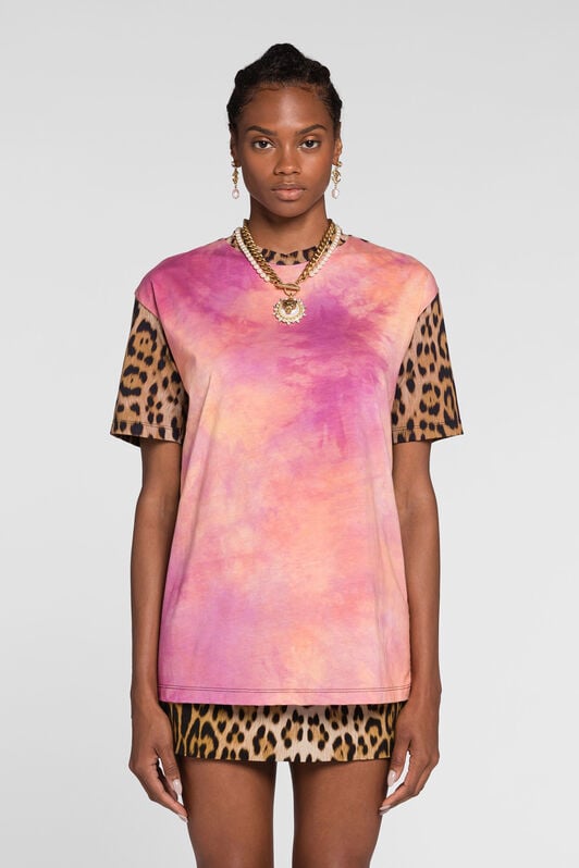 RC Leopard-print tie-dye panelled T-shirt RC Leopard-print tie-dye panelled T-shirt MACULA NATURALE QKT61B-3PF53