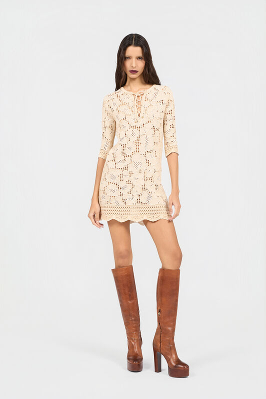 RC Cotton Dress in Jaguar Crochet Knit RC Cotton Dress in Jaguar Crochet Knit WHITE GOLD XQM102-MG023