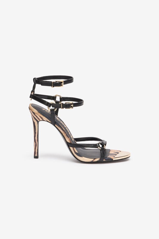 JC Strappy Tiger Skin Sandals JC Strappy Tiger Skin Sandals Black UFS054-UF376