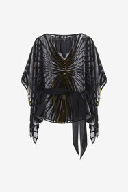 RC Blusa caftano stampata nera con cintura a fusciacca Nero RWT725-VLI15