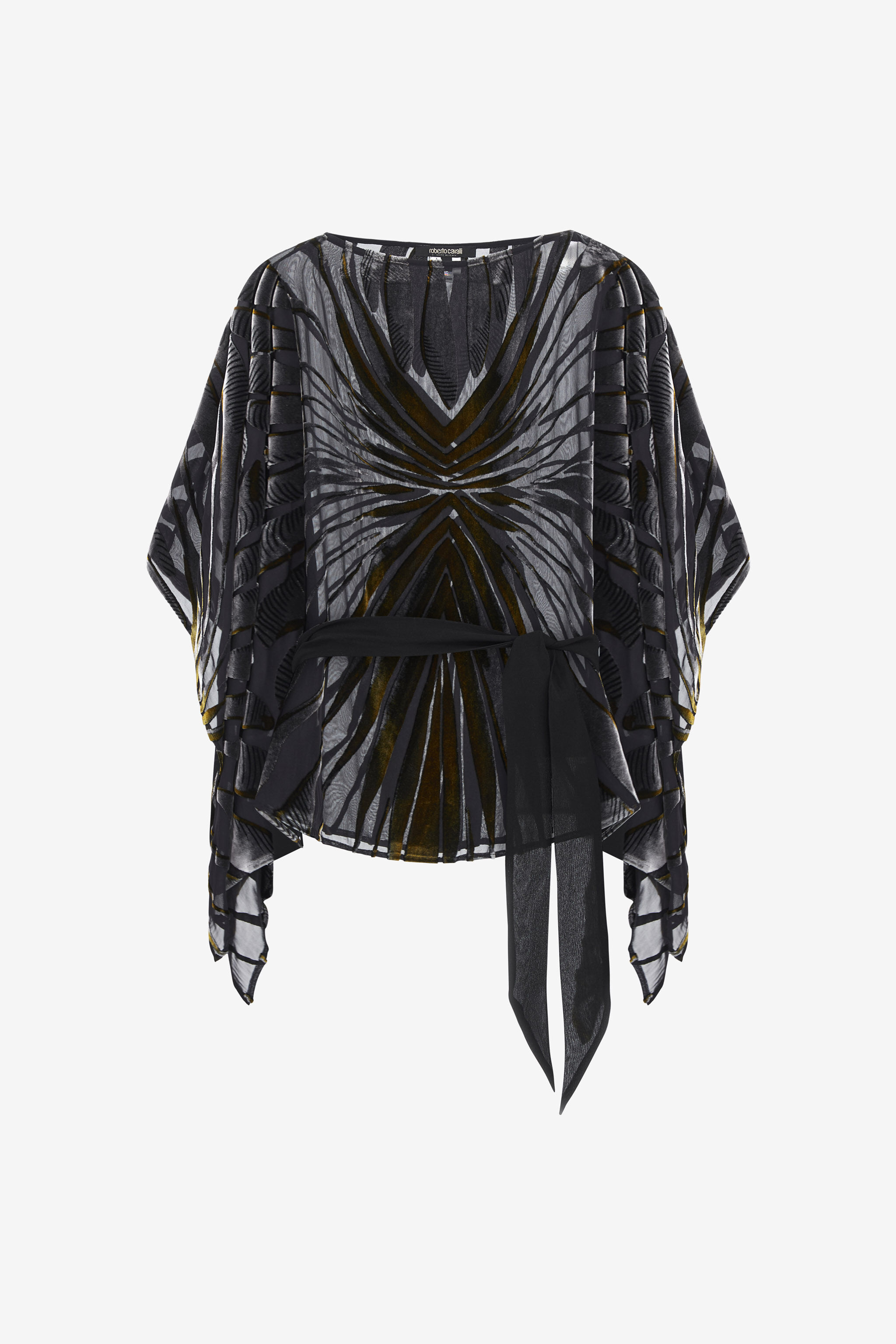 RC Blusa caftano stampata nera con cintura a fusciacca RC Blusa caftano stampata nera con cintura a fusciacca Nero RWT725-VLI15
