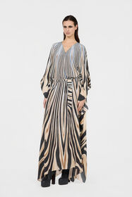 RC Zebra Print Silk Kaftan Dress NATURAL/BLACK XQT179-SQT26