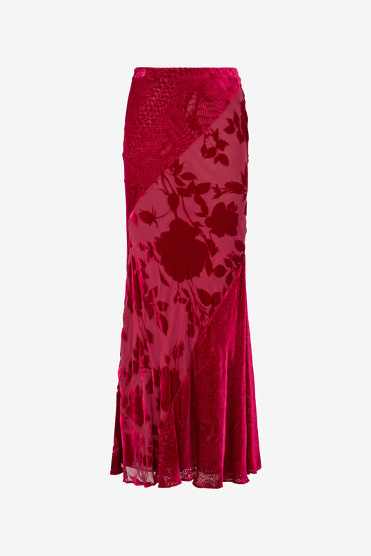 RC Long Skirt With Rose And Python Pattern Red UKT301-VNN56
