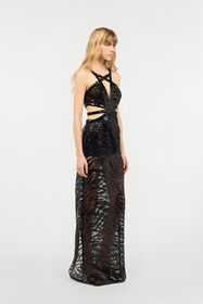 JC See-Through Dress With Sequined Zebra Pattern Black UFT182-UF248