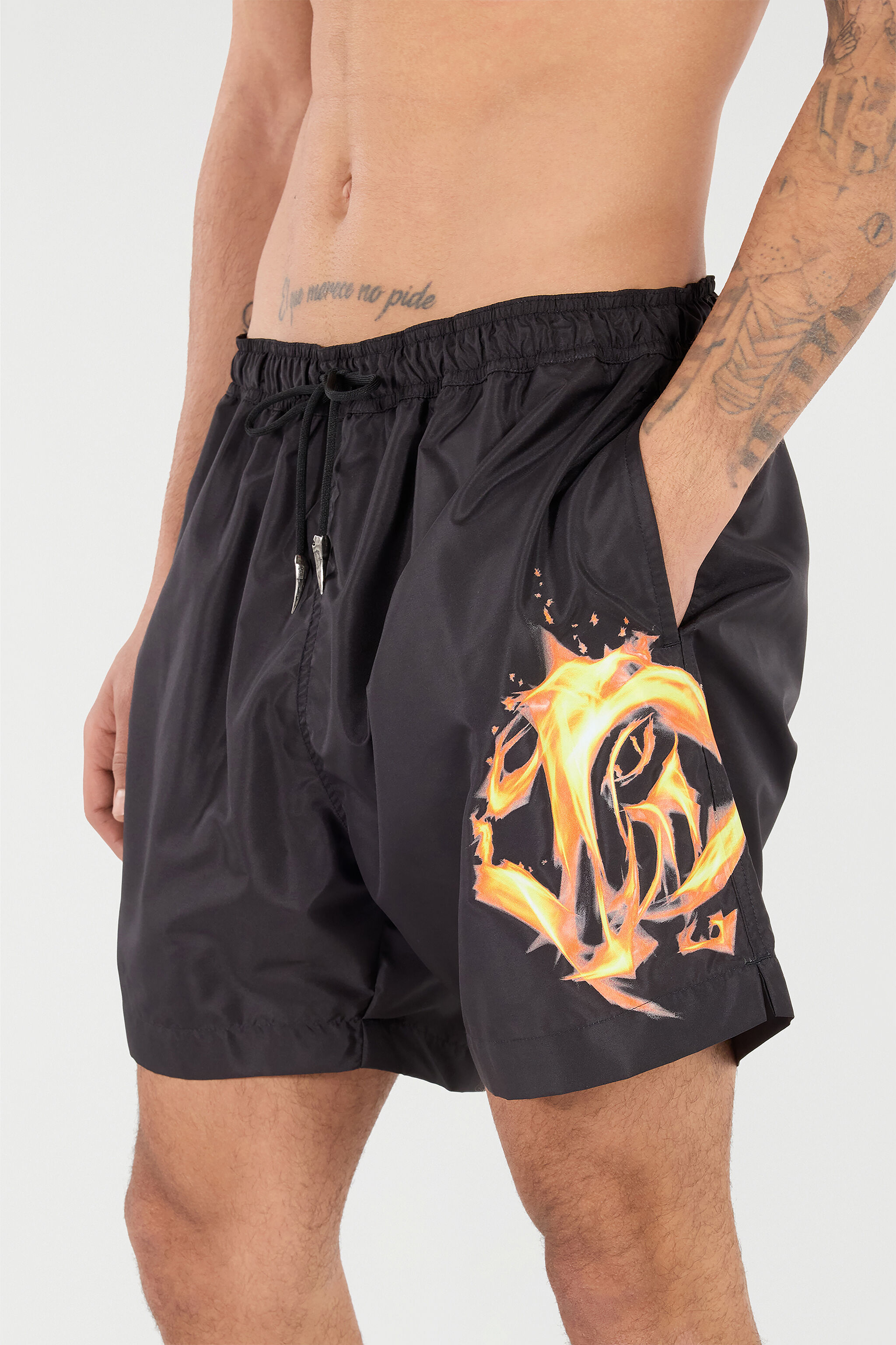 Monogram And Fang Swim Shorts in Black for Men | Roberto Cavalli®
