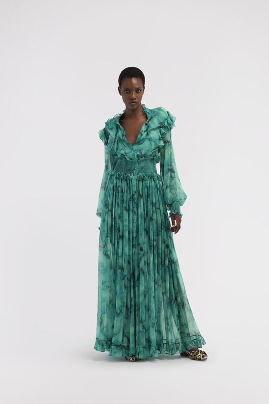 RC Long silk dress with Marble print RC Long silk dress with Marble print Light blue RKT108-CZH62