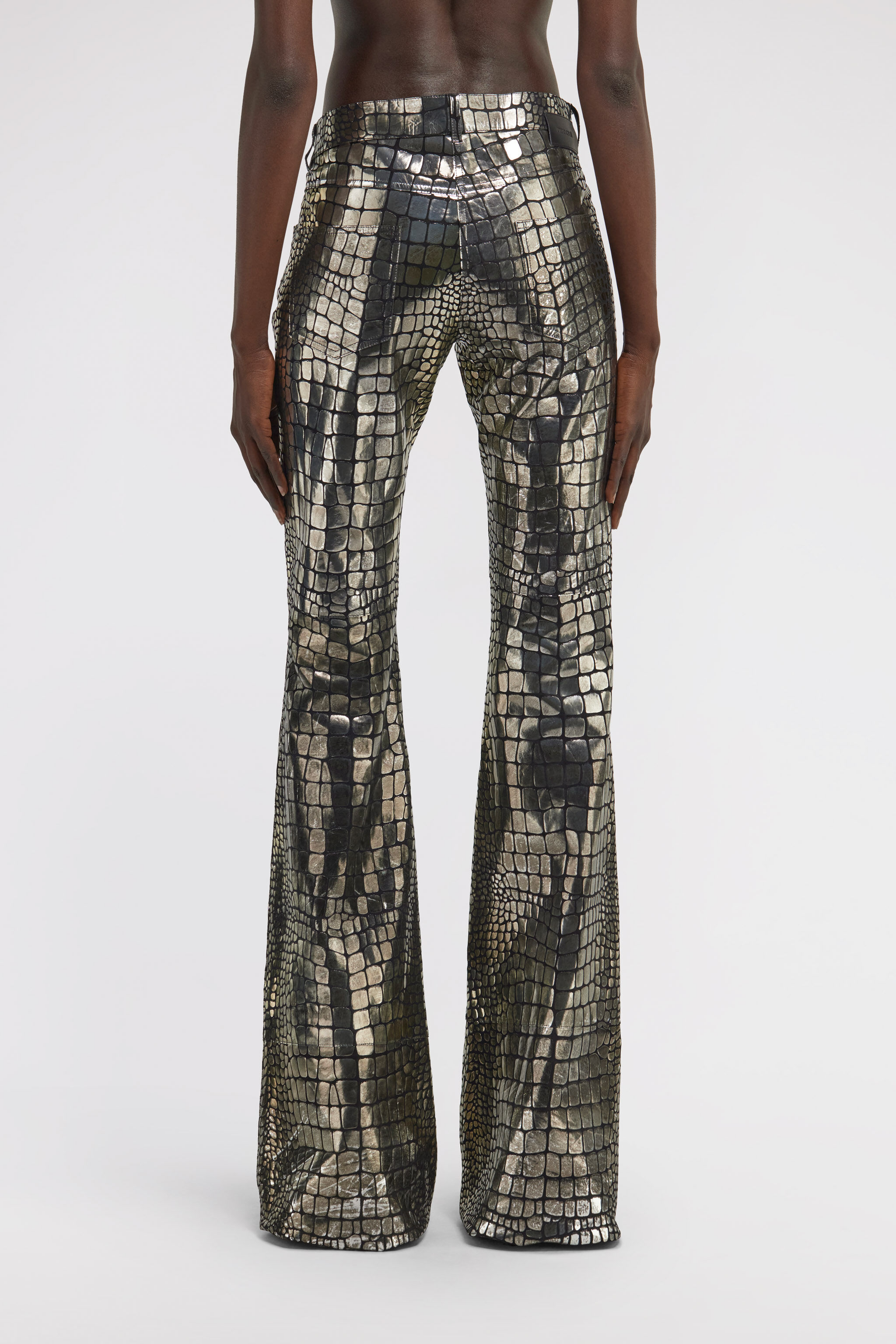 Crocodile Effect Pants in Silver for Women | Roberto Cavalli®
