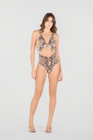 RC Python Print One-Piece Swimsuit Brown UWW001-HVO87