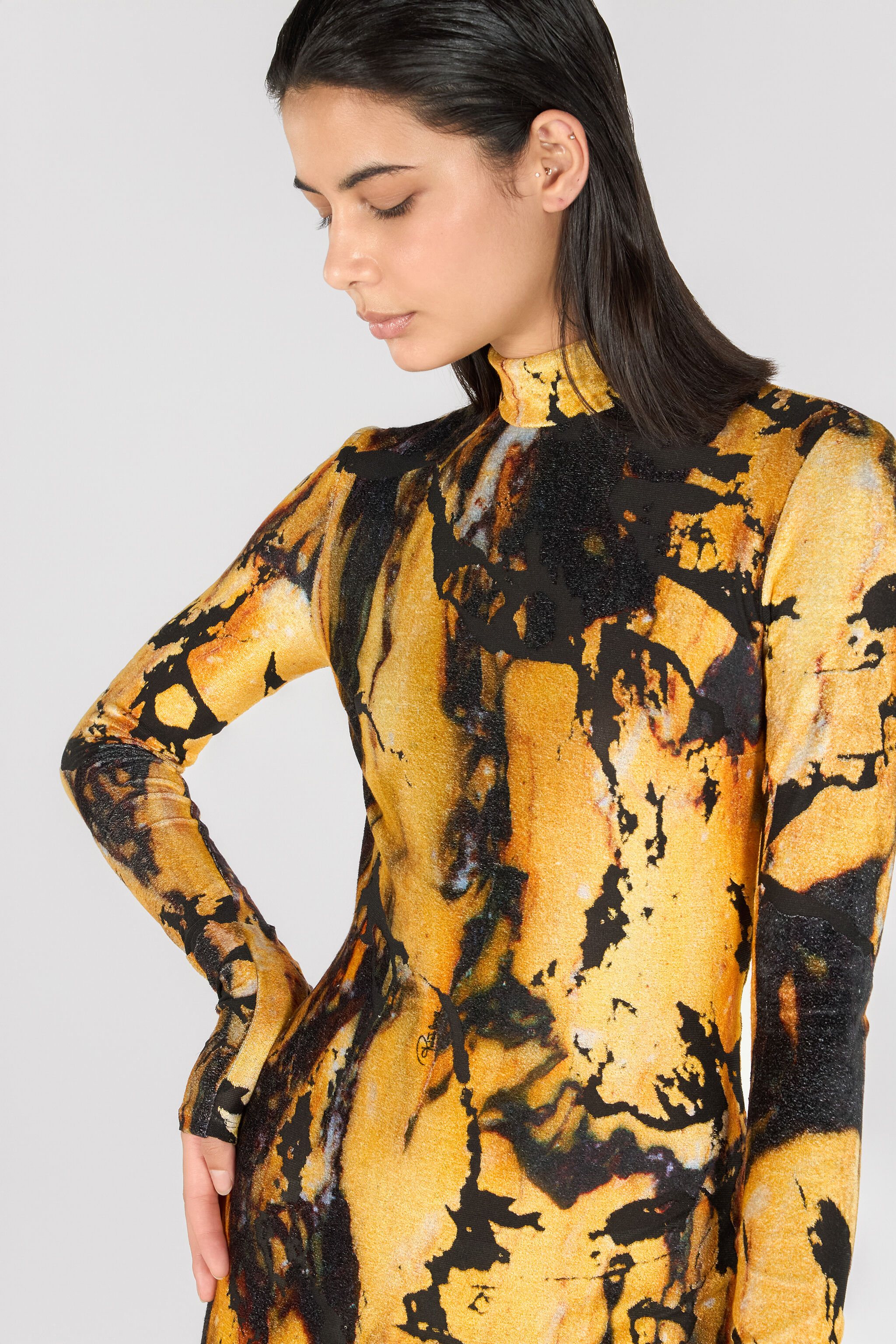 RC Langes Kleid Mit Print Marble RC Langes Kleid Mit Print Marble Gelb TWT116-CPN21