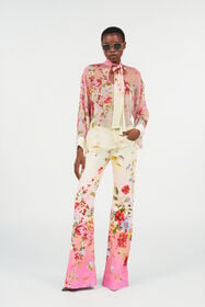 RC Chiffon Blouse with Miami Flowers Print GREEN/FUCHSIA WQT712-CKR32